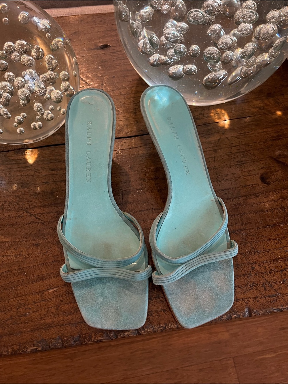Vintage Ralph Lauren Women's Light Blue Slide Sandals
